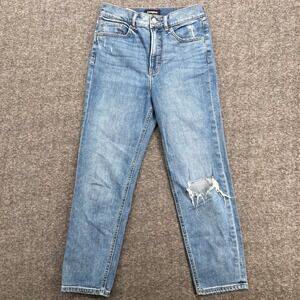Express Mom Jean Super High Rise Distressed Medium Wash Denim Jeans Size 2R/2